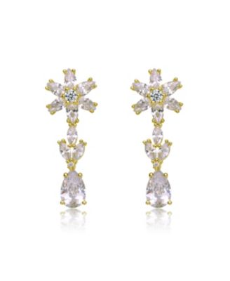 Sterling Silver with Cubic Zirconia Cluster Snowflake Formal Dangle Earrings