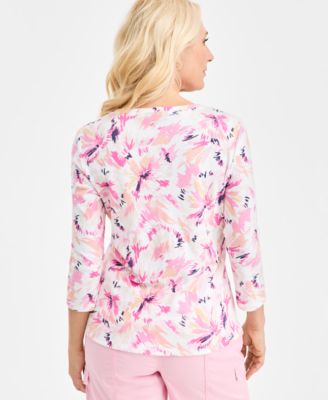 Petite Polka-Dot Henley 3/4-Sleeve T-Shirt, Macy's Exclusive