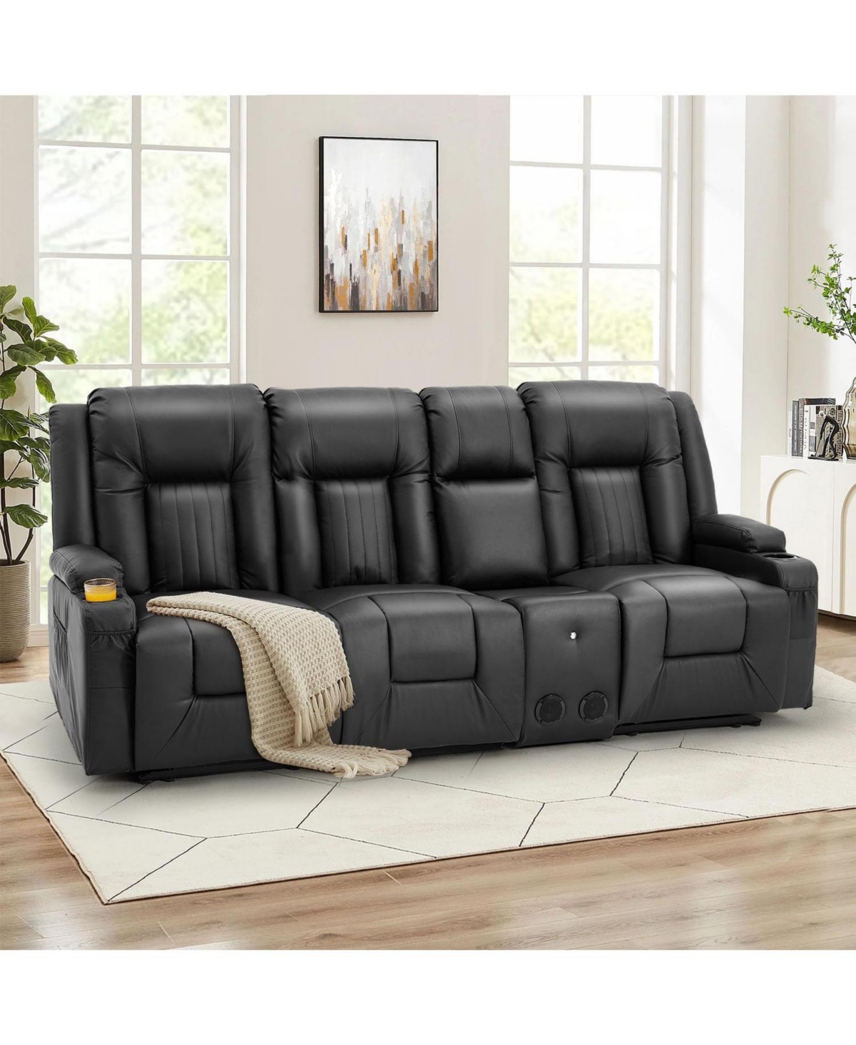 Aecojoy 3 Seater Recliner Sofa with Console&Bluetooth Speakers, Manual Rv Sofa Couch