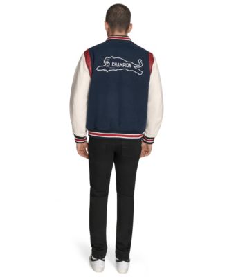 Men's Mixed-Media Varsity Bomber Jacket