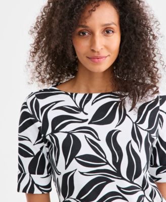Women's Printed Boat-Neck Elbow Sleeve Top, Exclusively at Macy's