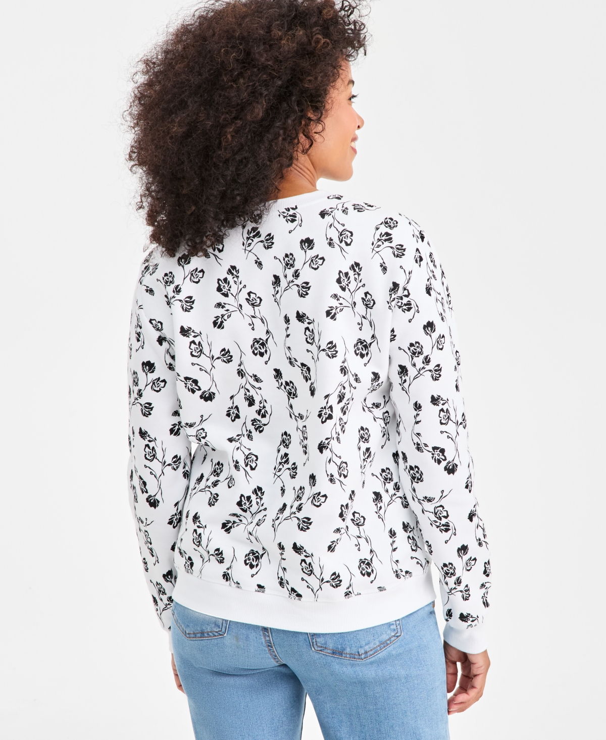 Style & Co Women's Printed Fleece Crewneck Sweatshirt, Macy's Exclusive