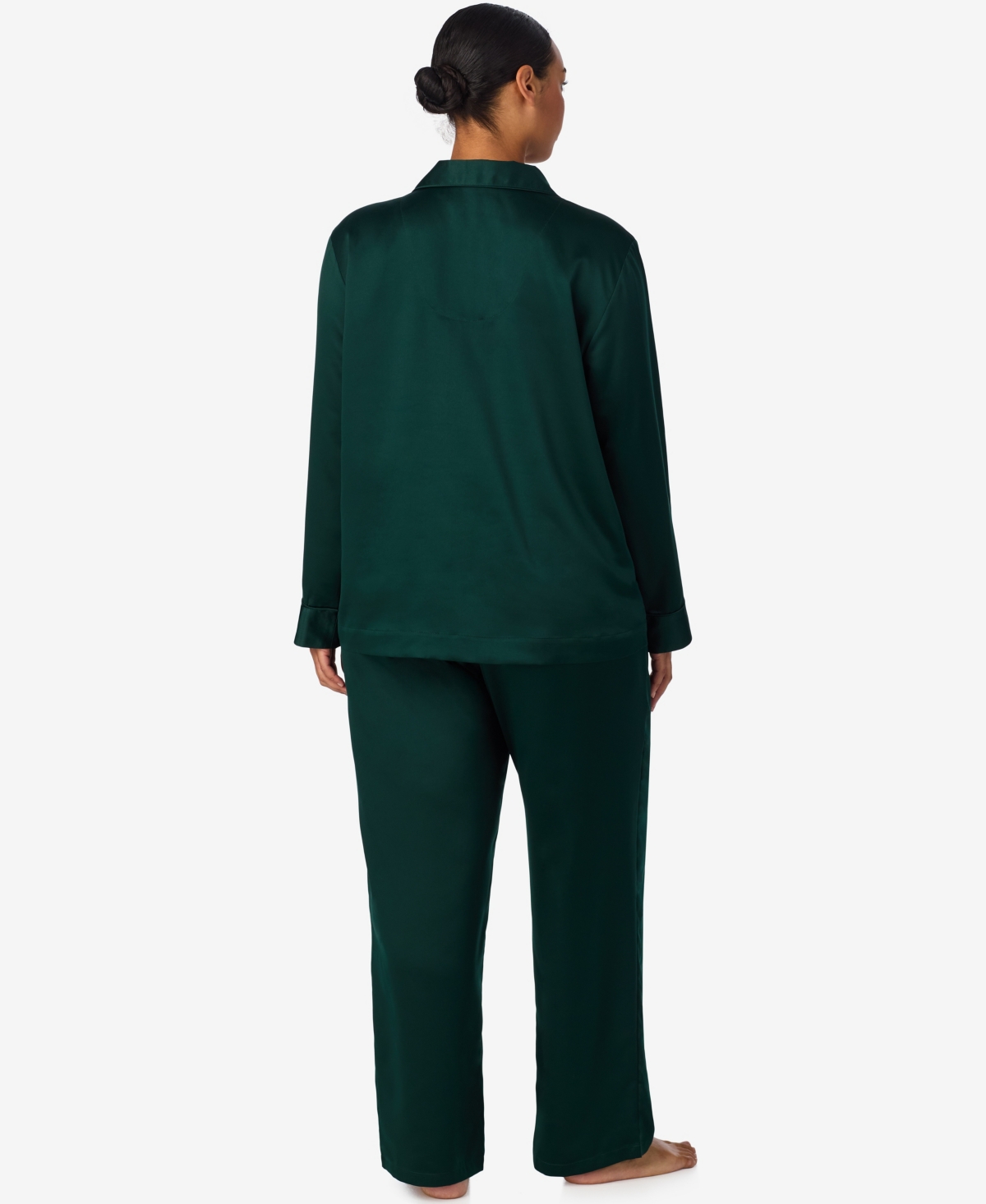 Ralph Lauren Plus Size Long Sleeves Notch Collar Pajama Set In Green