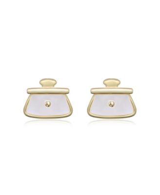 14K Gold Plated with Mother Of Pearl Stud Earrings For Kids
