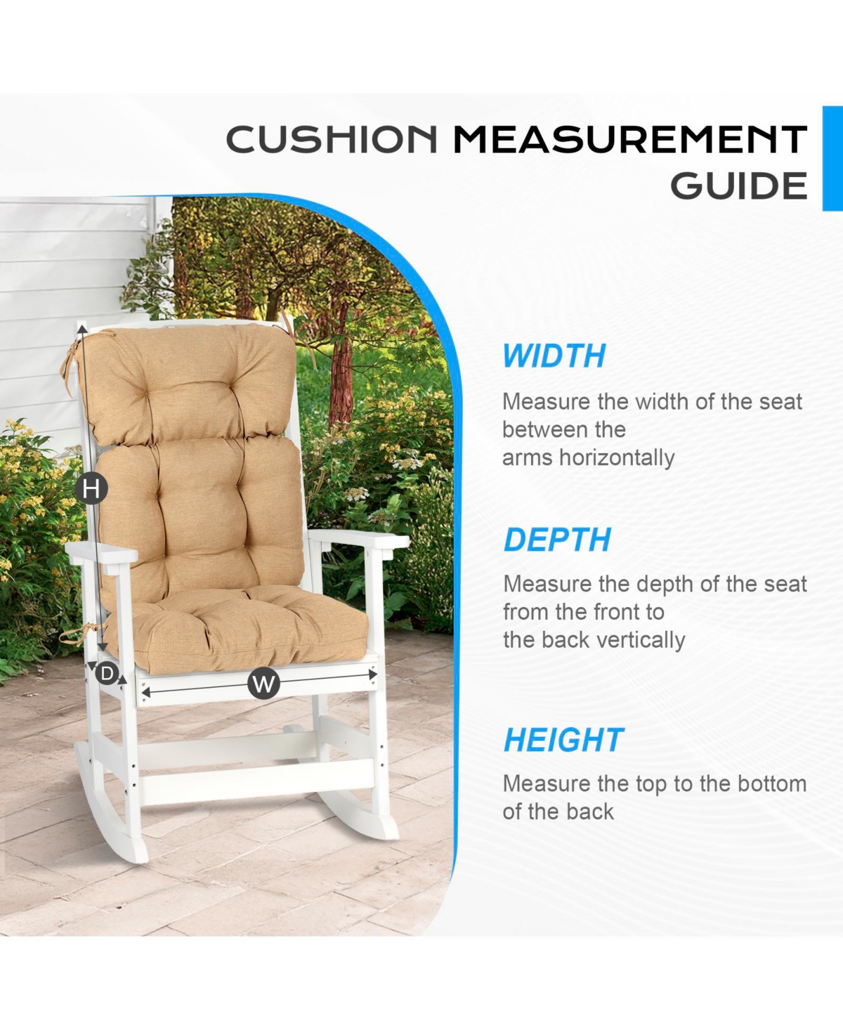 Aoodor Outdoor 45"x 22" x5" Tufted High Back Cushions Patio Replacement Chair Cushion with Ties, Water and Fade Resistant for All Weath