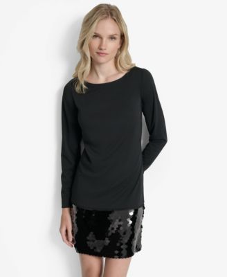 Women's Long Sleeve Sequin Hem Shift Dress