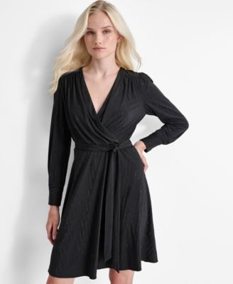 Women's Long Sleeve Surplice Faux Wrap Dress