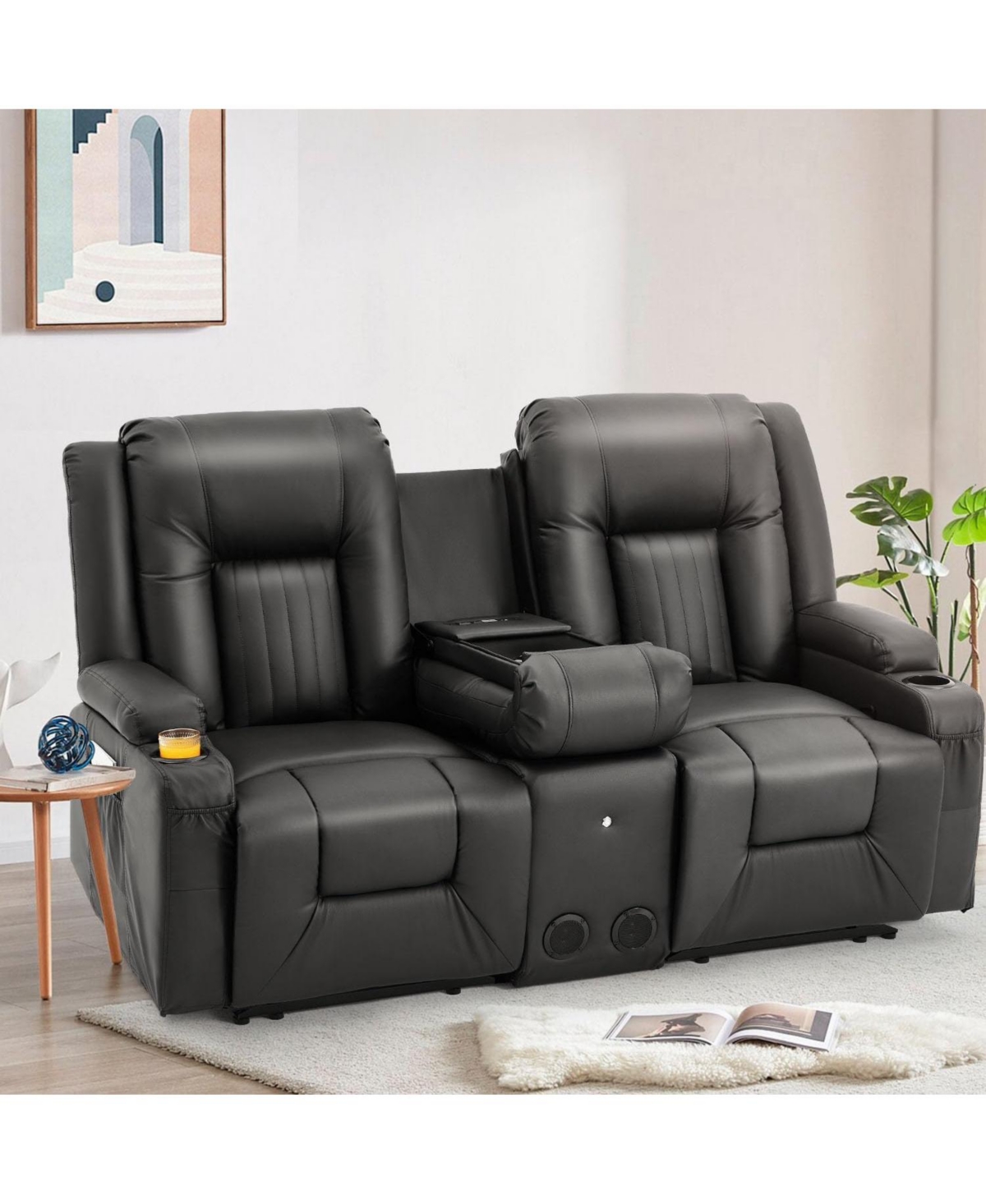 Aecojoy Recliner Loveseat with Console&Bluetooth Speakers, Manual Rv Reclining Sofa