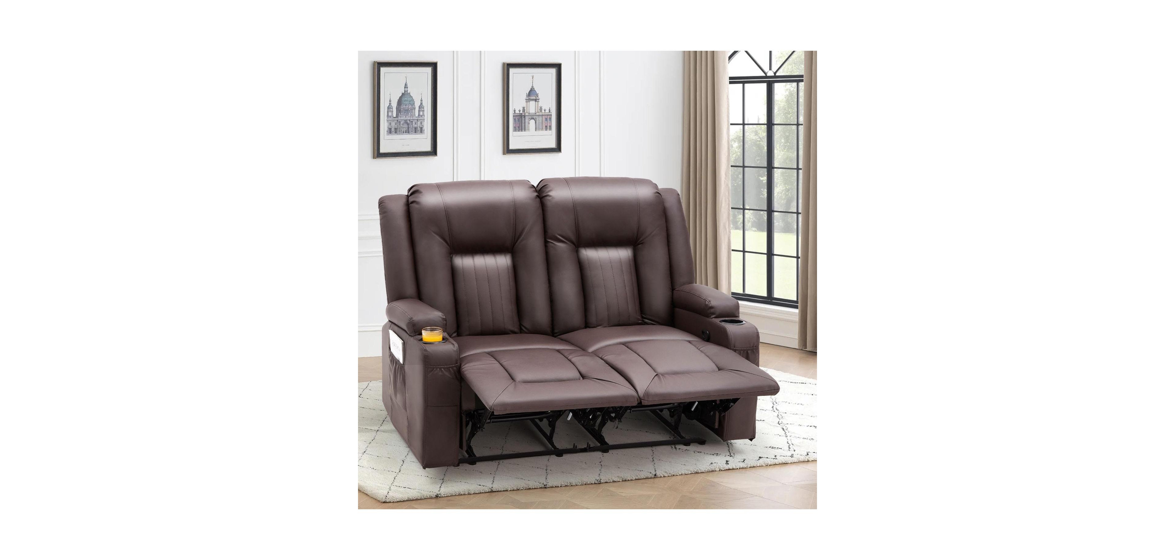 Aecojoy Loveseat Recliner with Cup Holders&Side Pockets