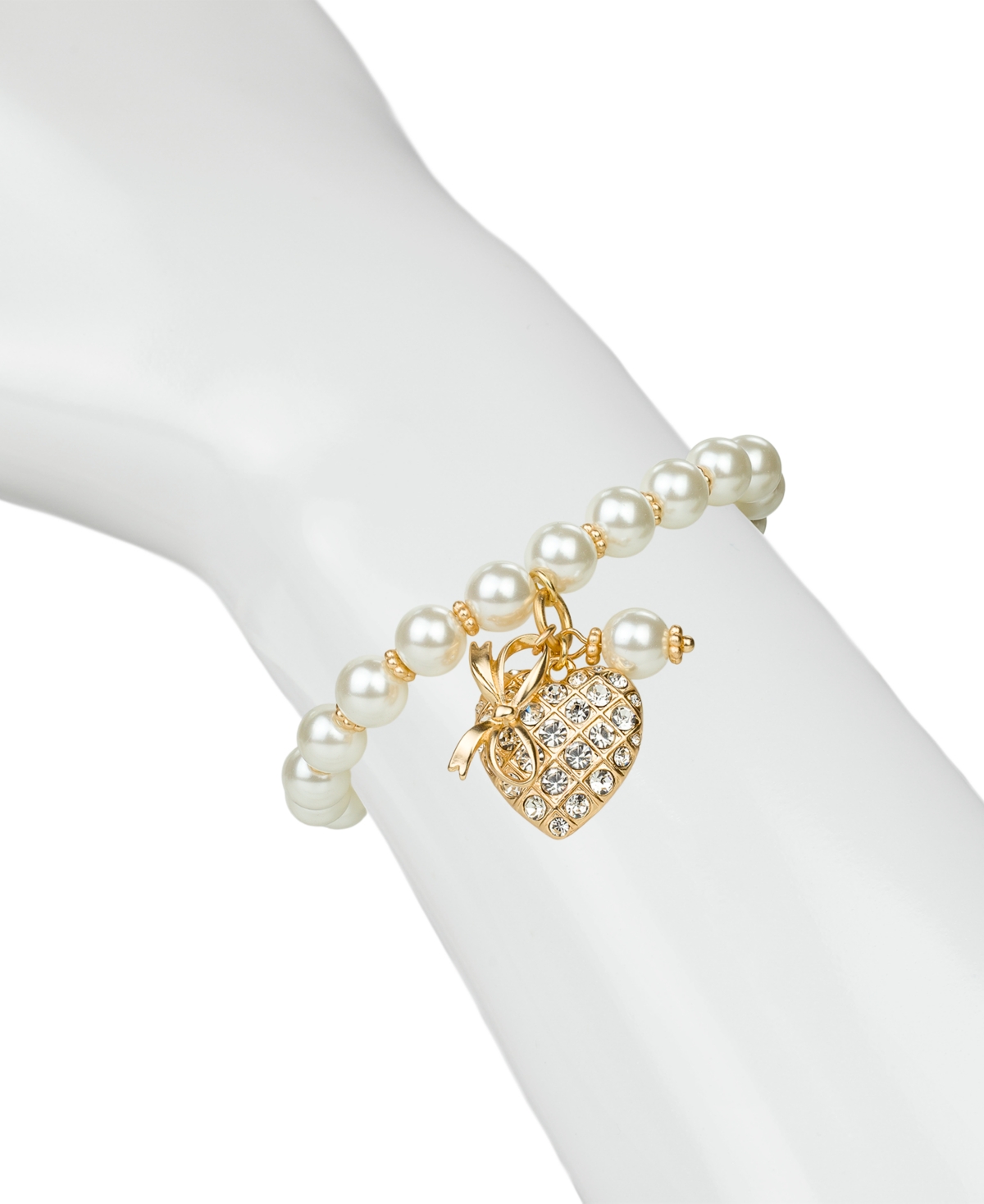 Patricia Nash Imitation Pearl Worn Gold-tone Stretch Charm Bracelet In Gold