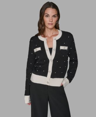 KARL LAGERFELD PARIS - Women's Crew Neck Front-Button Cardigan Sweater