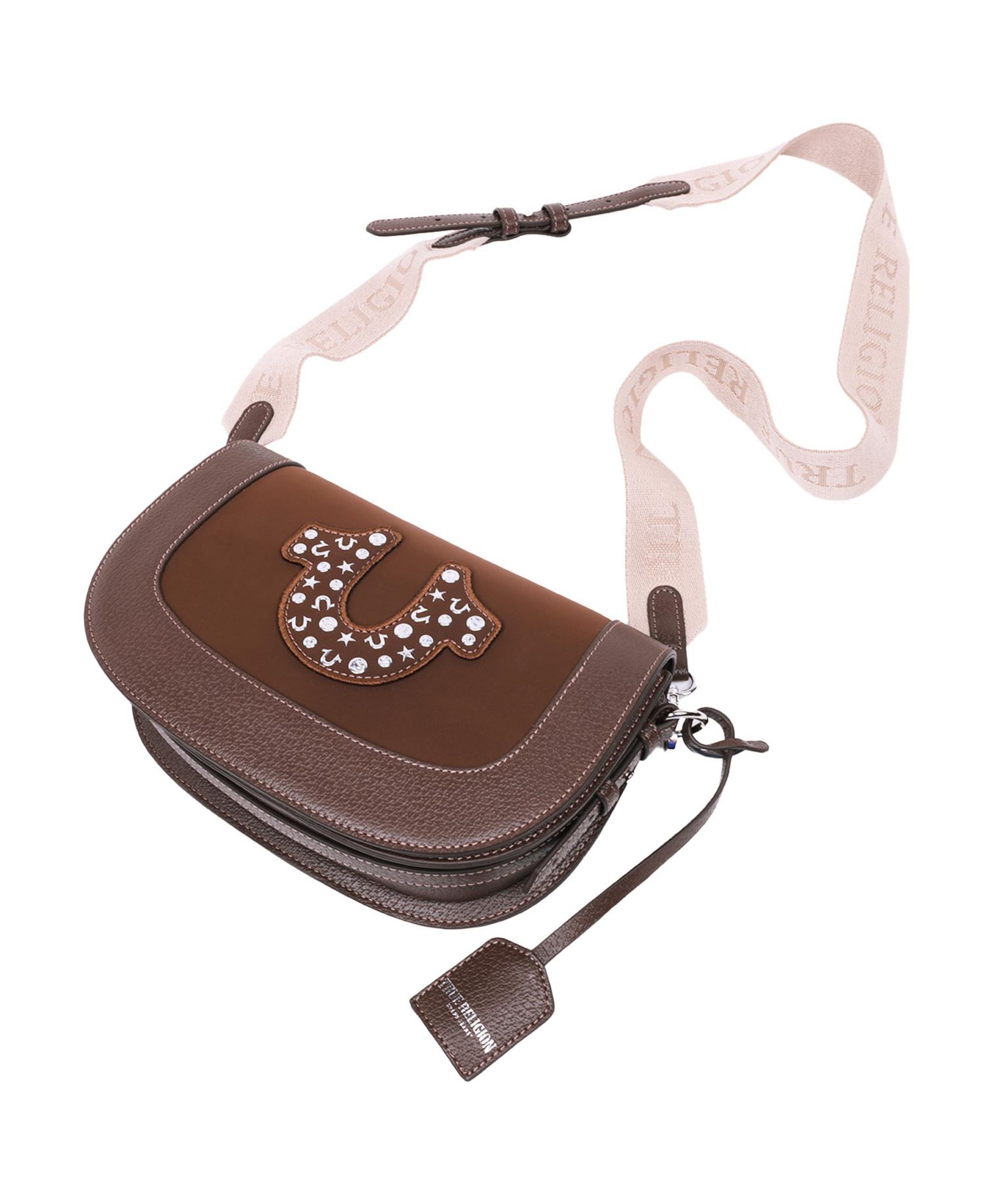 Studded Horseshoe Suede Flap Crossbody