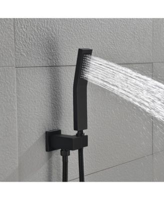 Square Rain Shower System Faucet Set with Hand Shower, 16 inch Shower Head and Tub Spou, Matte Black