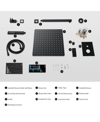 Male NPT Bathtub Shower Faucet Set, Waterfall Tub Faucet with 12-Inch Matte Black Rain Shower Head System