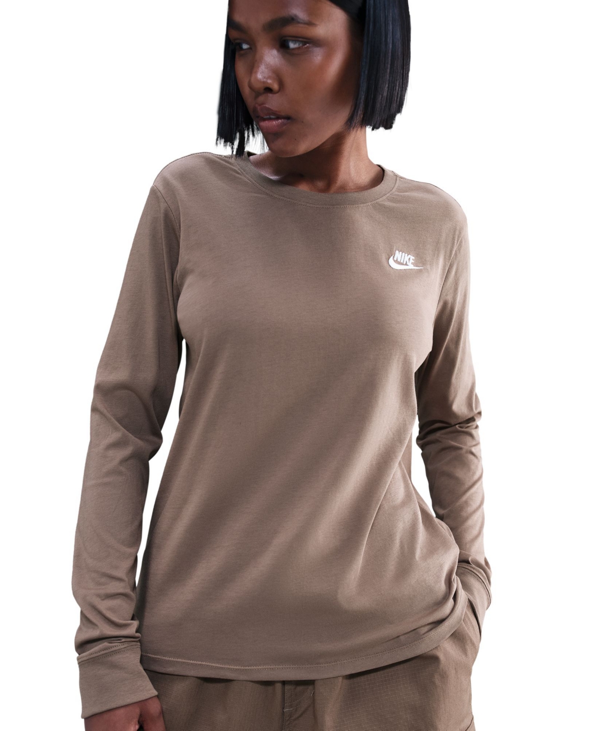 Nike Sportswear Club Women's Cotton Long-sleeve T-shirt In Brown