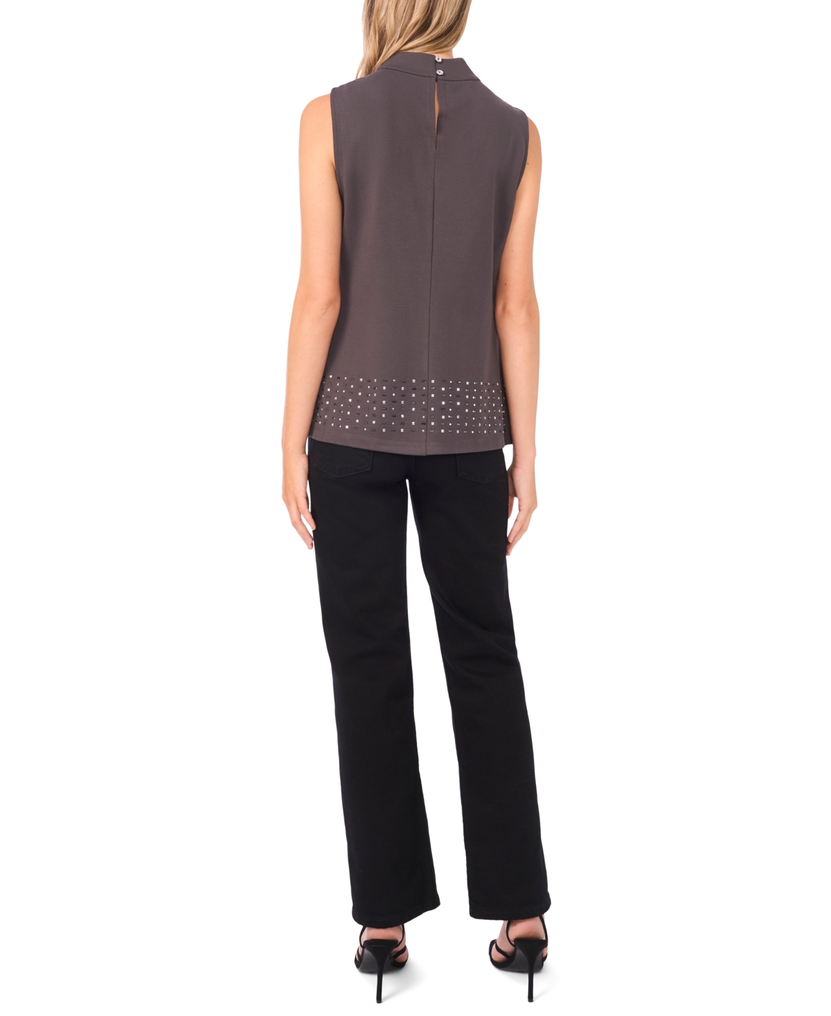 Vince Camuto Bead Detail Mock Neck Top In Brown
