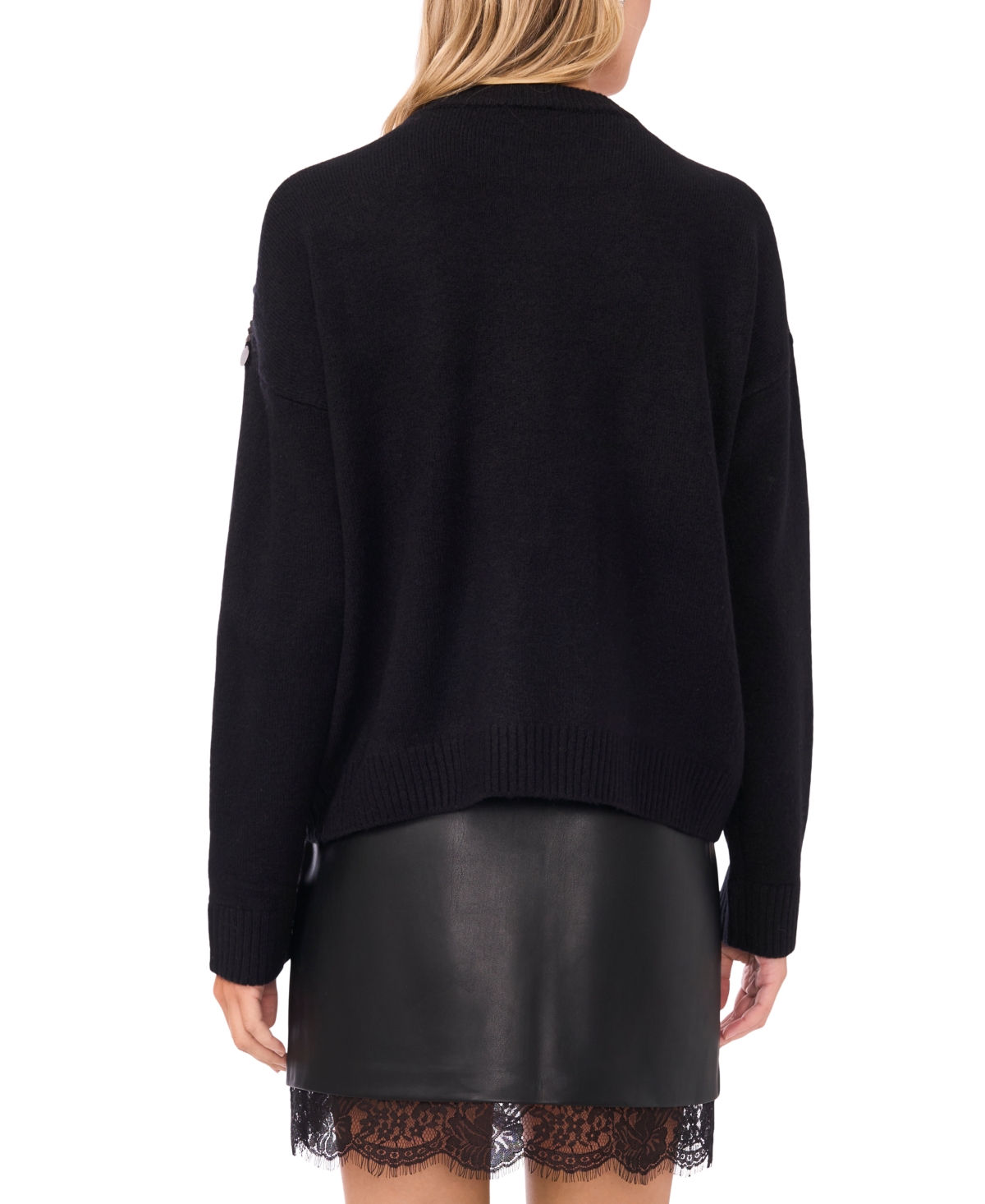 Vince Camuto Mixed Media Paillette Front Sweater In Black