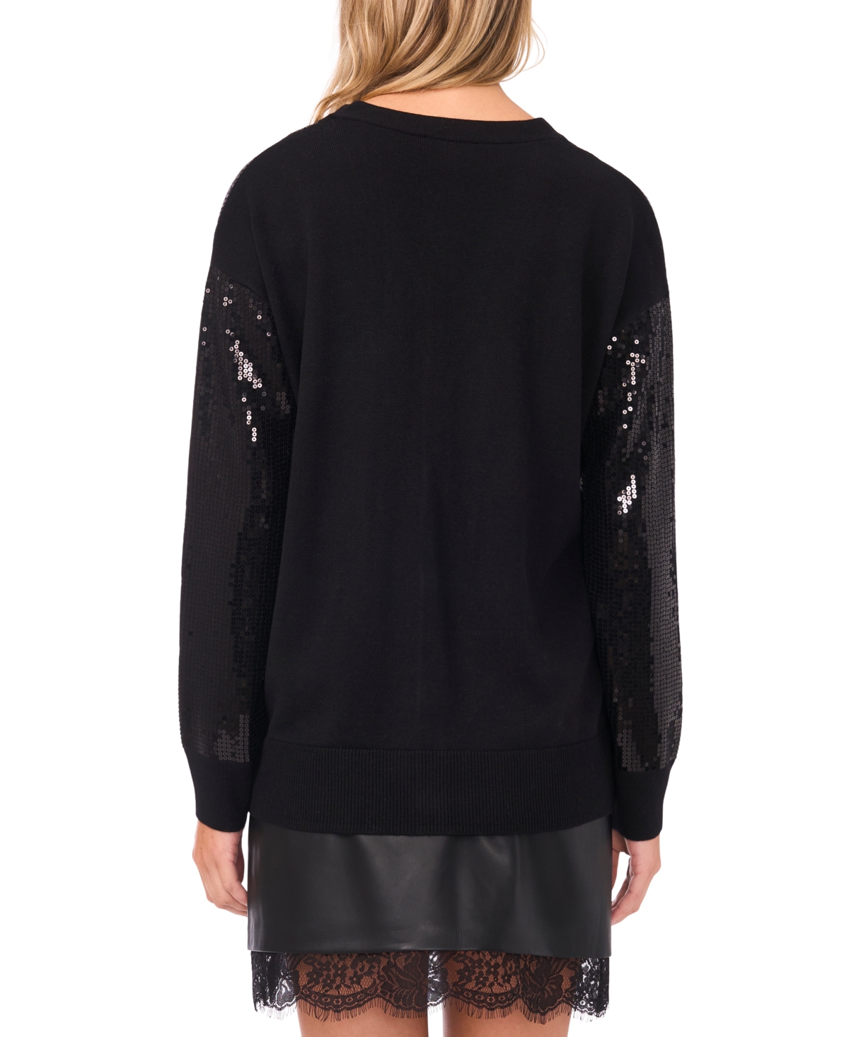 Vince Camuto Women's Sequin Long Sleeves Cardigan Sweater In Black