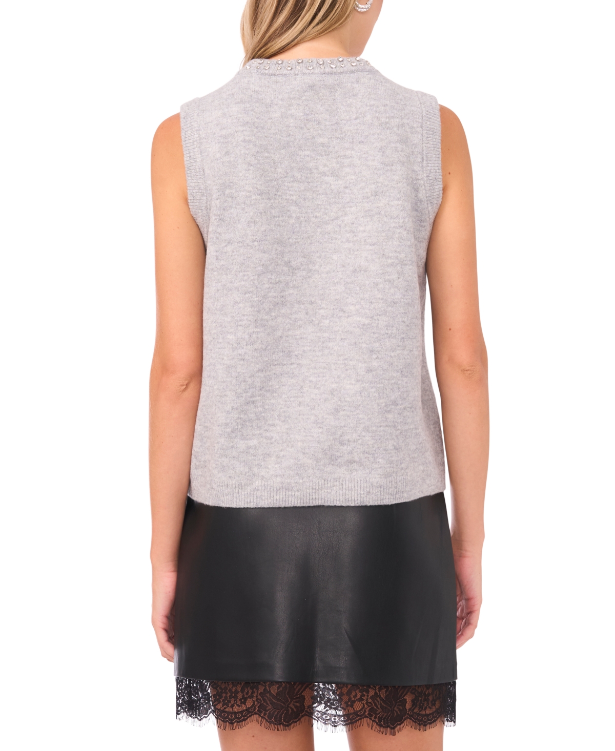 Vince Camuto Women's Neck Embellishment Crewneck Sweater