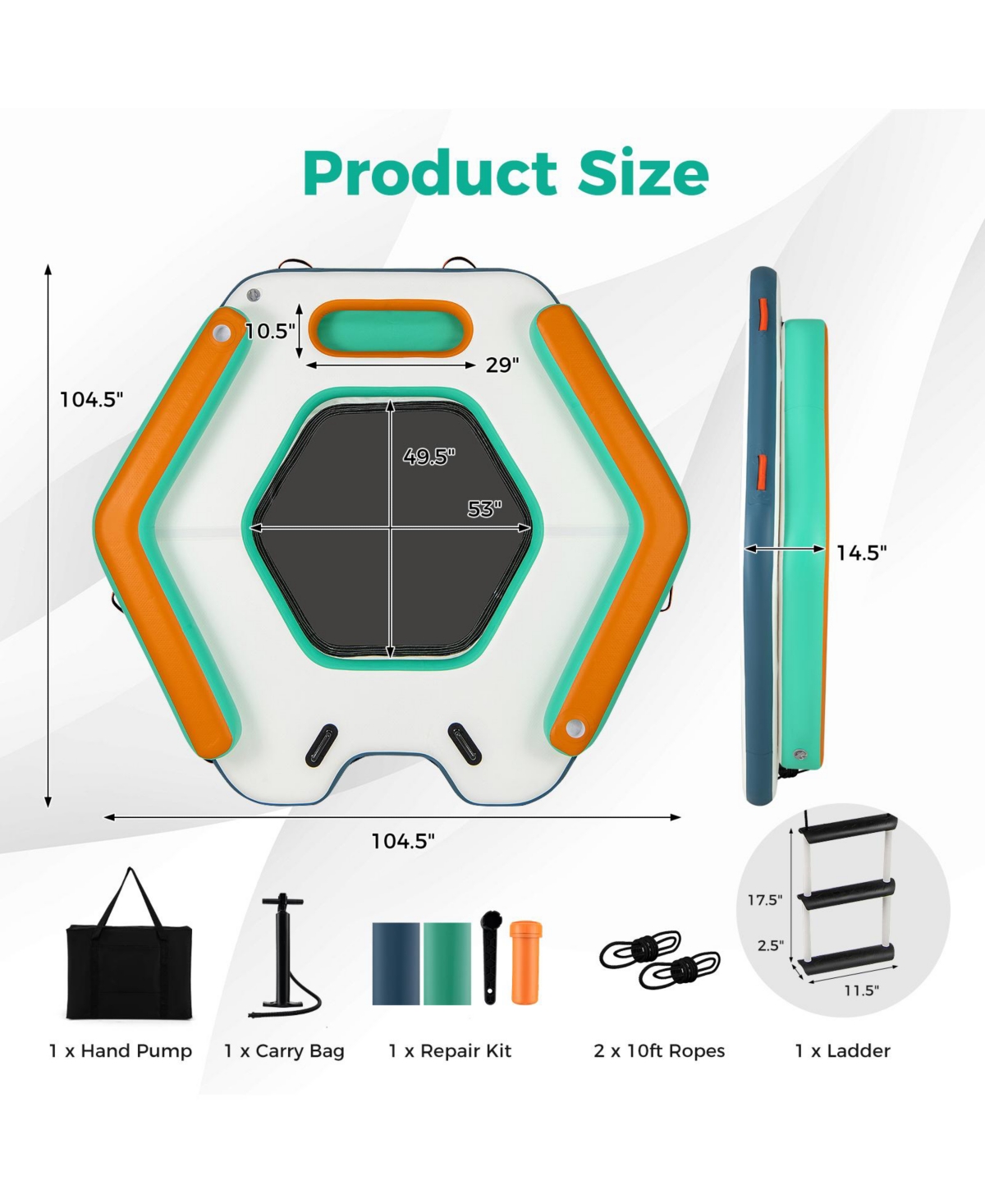 8.7 Ft Inflatable Floating Dock with Detachable Ladder and Mesh Swim Lounge