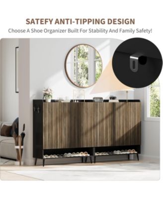 Shoe Cabinet with 3 Doors, 6-Tier Entryway Shoe Storage Cabinet with Adjustable Shelves,Shoes Rack Organizer for Hallway, Entryway, Living Room,Black