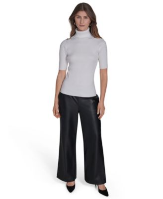 Women's Ribbed Half-Sleeve Turtle Neck Top