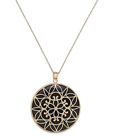 Onyx Decorative Medallion Pendant Necklace (35mm) in 14k Gold