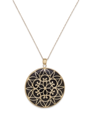image of Onyx Decorative Medallion Pendant Necklace (35mm) in 14k Gold