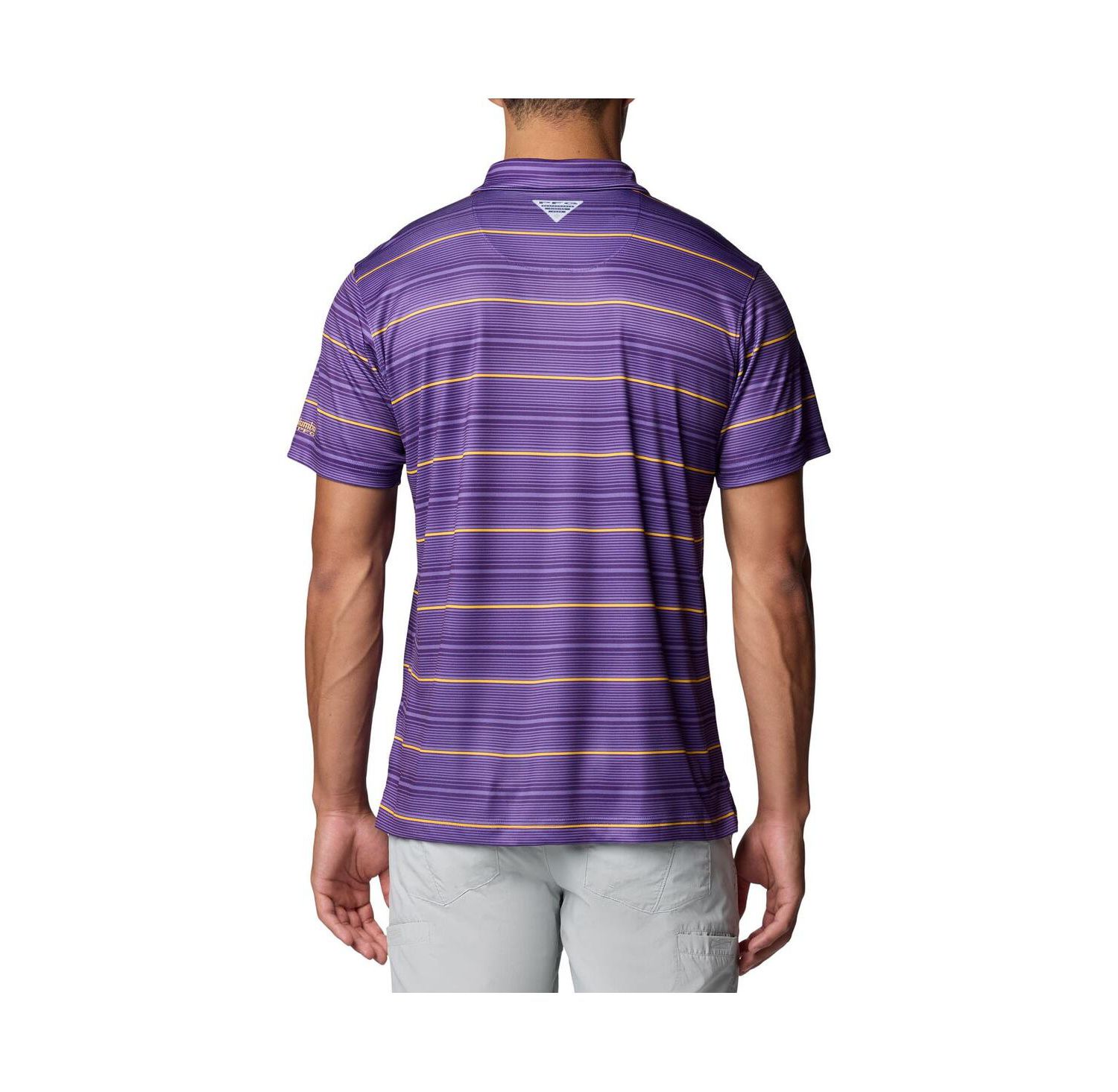 Men's Purple LSU Tigers PFG Super Terminal Tackle Omni-Shade Stripe Polo Shirt