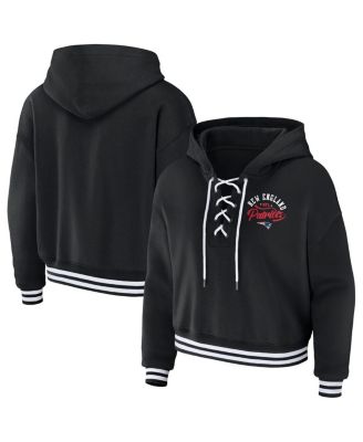 WEAR by Erin Andrews - Women's Black New England Patriots Lace-Up Pullover Hoodie