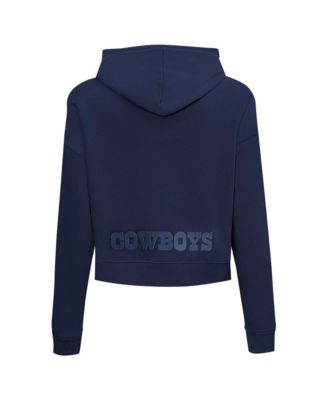 Women's Navy Dallas Cowboys Jeweled Cropped Pullover Hoodie
