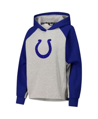 Women's Gray/Royal Indianapolis Colts Joy Cropped Raglan Pullover Hoodie