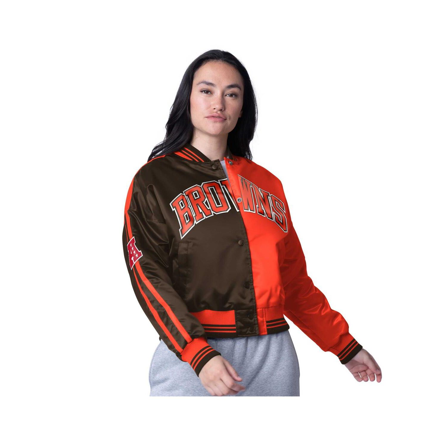 Женская куртка Starter Brown/Orange Cleveland Browns Zone Blitz Cropped Full-Snap Satin — фото 1