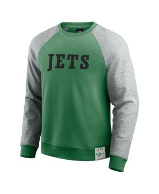 Darius Rucker Collection by Men's Kelly Green/Heather Gray New York Jets Throwback Color Block Raglan Pullover Sweatshirt