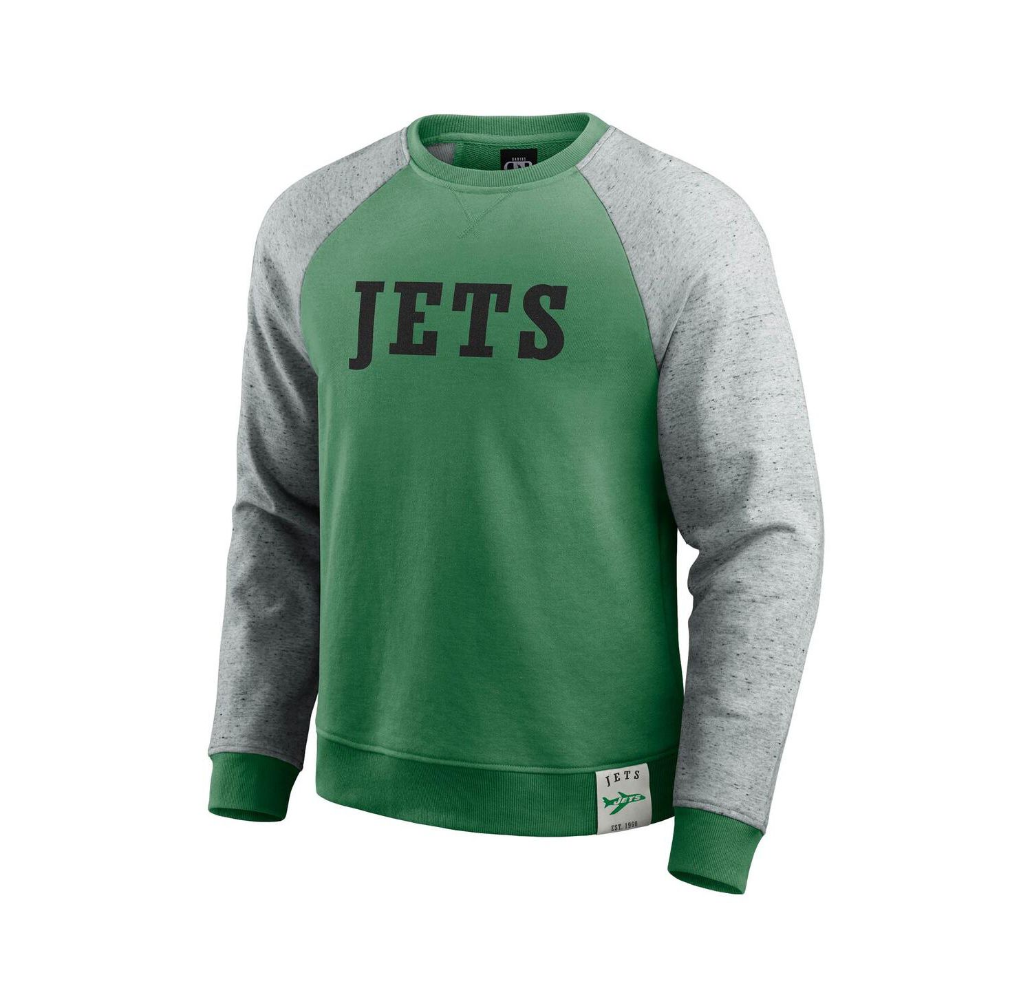 Darius Rucker Collection by Men's Kelly Green/Heather Gray New York Jets Throwback Color Block Raglan Pullover Sweatshirt