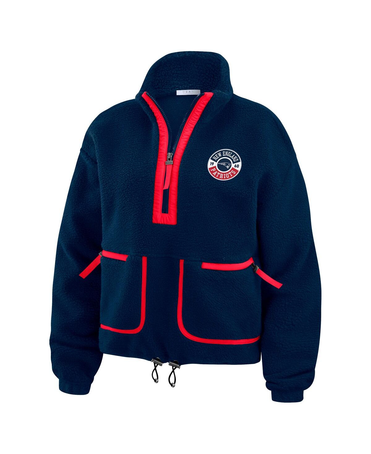 Wear By Erin Andrews Women's Navy New England Patriots Polar Fleece Half-zip Jacket In Blue