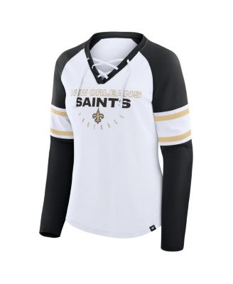 Women's White/Black New Orleans Saints Redzone Blitz Package Raglan Lace-Up V-Neck Long Sleeve T-Shirt