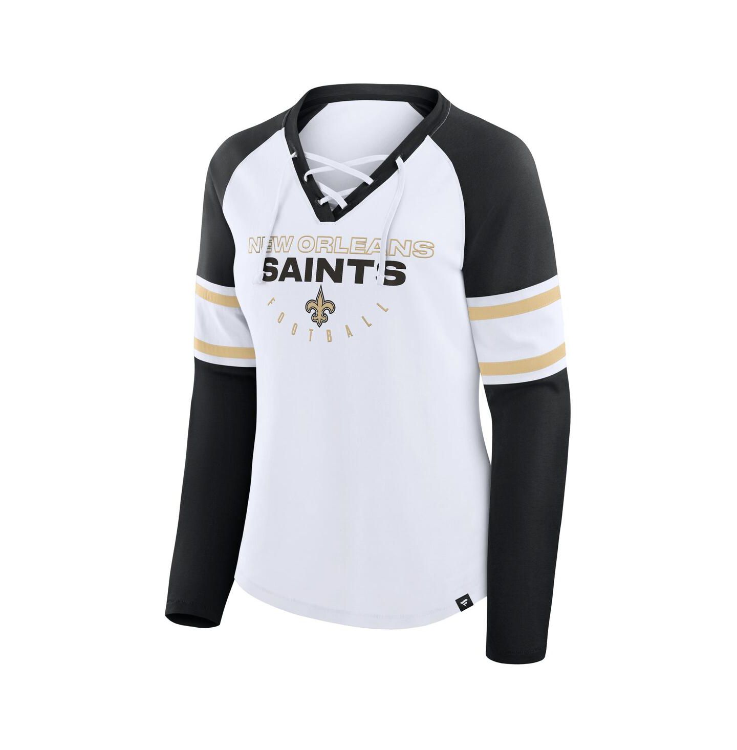 Женская футболка Fanatics White/Black New Orleans Saints Redzone Blitz Package Raglan Lace-Up V-Neck Long Sleeve — фото 2