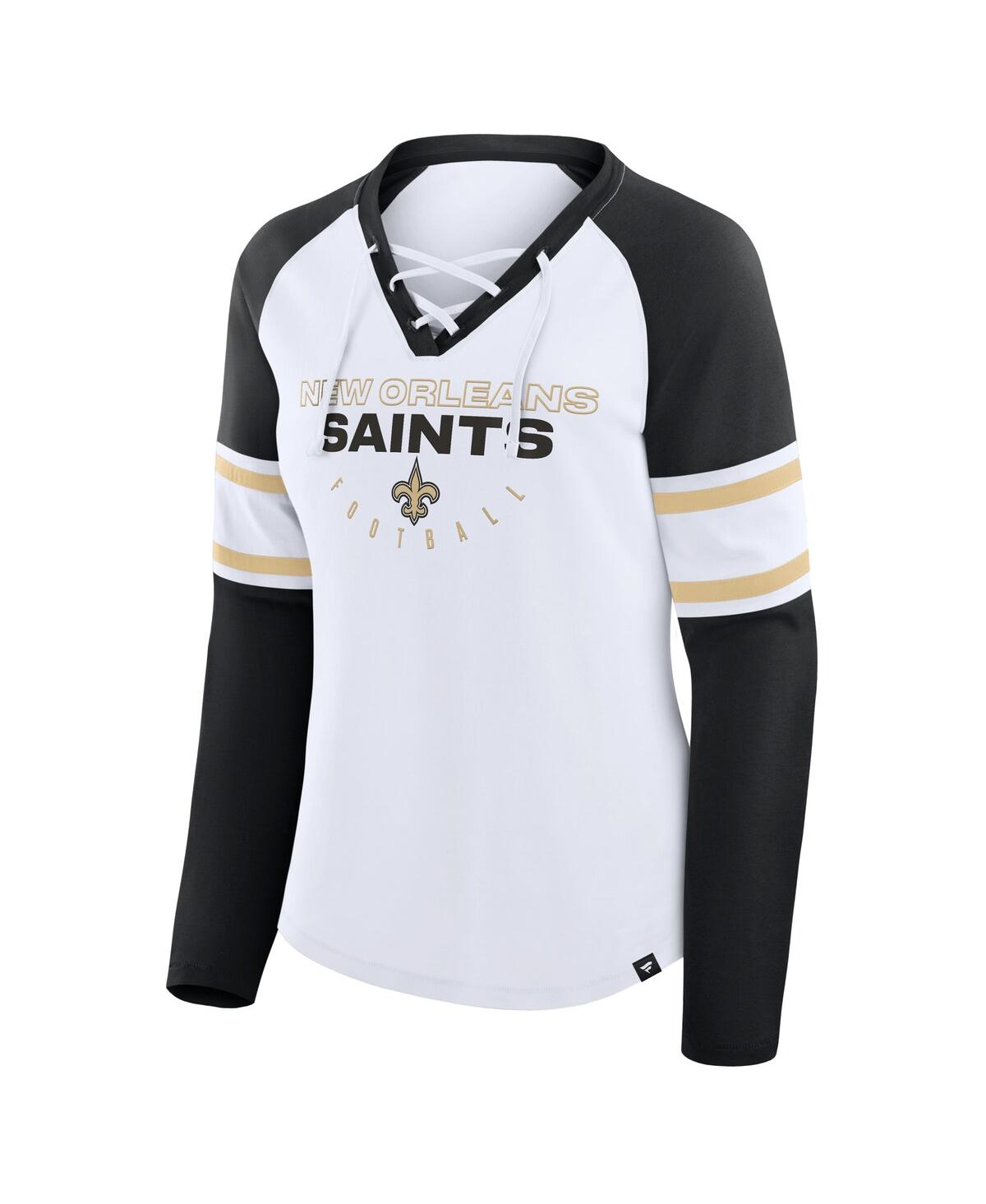 Fanatics Women's White/black New Orleans Saints Redzone Blitz Package Raglan Lace-up V-neck Long Sleeve T-shi In White