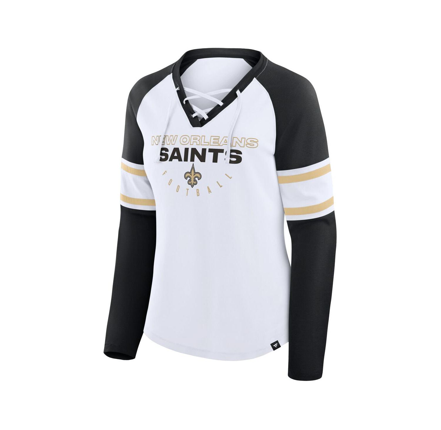 Women's White/Black New Orleans Saints Redzone Blitz Package Raglan Lace-Up V-Neck Long Sleeve T-Shirt