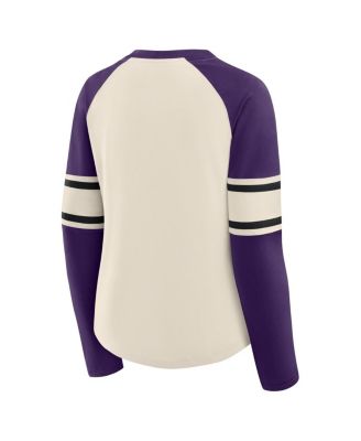Women's Cream/Purple Baltimore Ravens Hometown Gridiron Hero Raglan Lace-Up V-Neck Long Sleeve T-Shirt