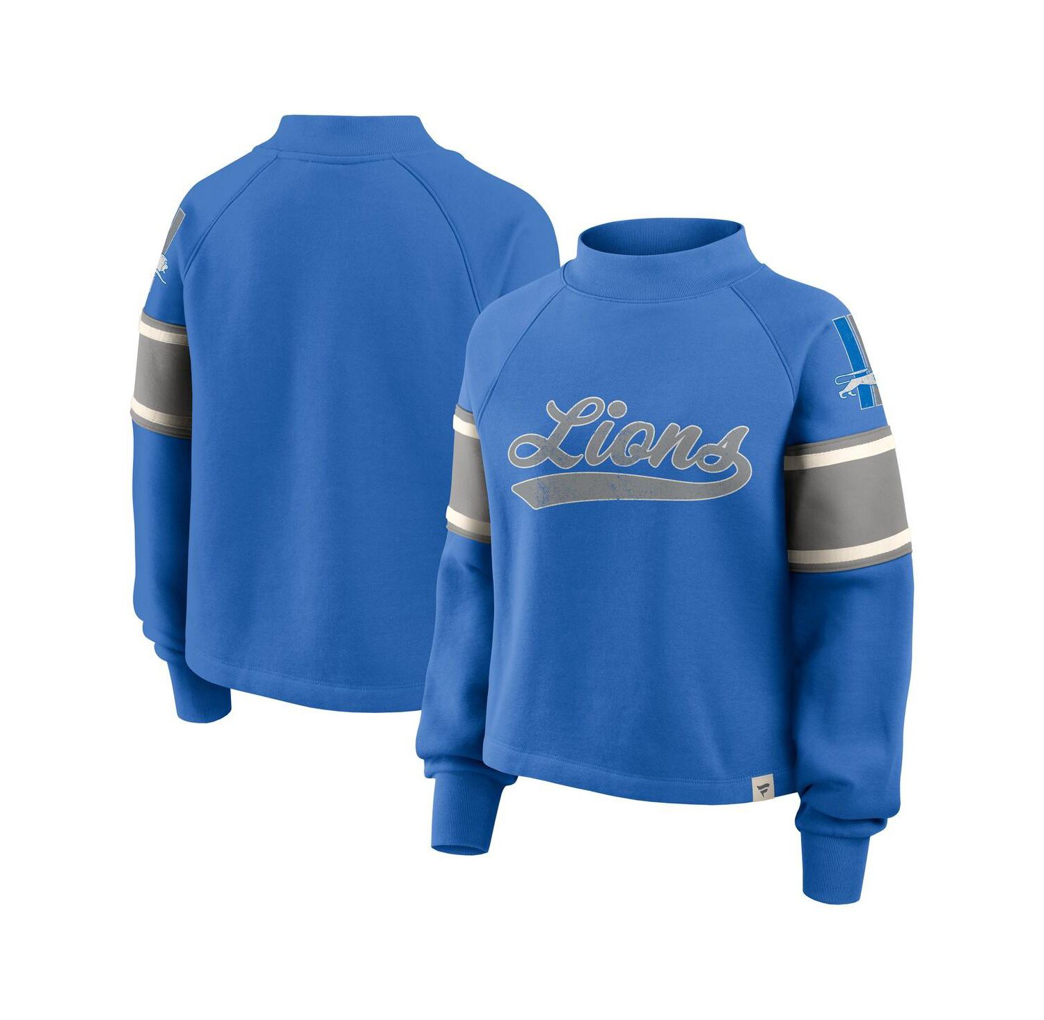 Women's Blue Detroit Lions Oversized Hometown Toss Sweep Mock Neck Pullover Hoodie