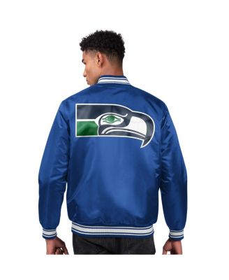 Men's Royal Seattle Seahawks Locker Room Satin Full-Snap Varsity Jacket