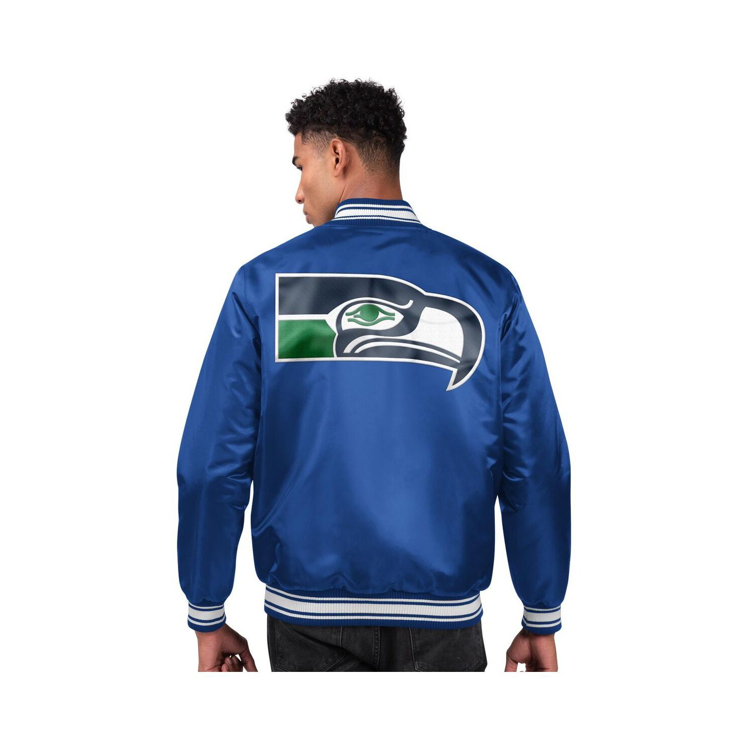 Men's Royal Seattle Seahawks Locker Room Satin Full-Snap Varsity Jacket