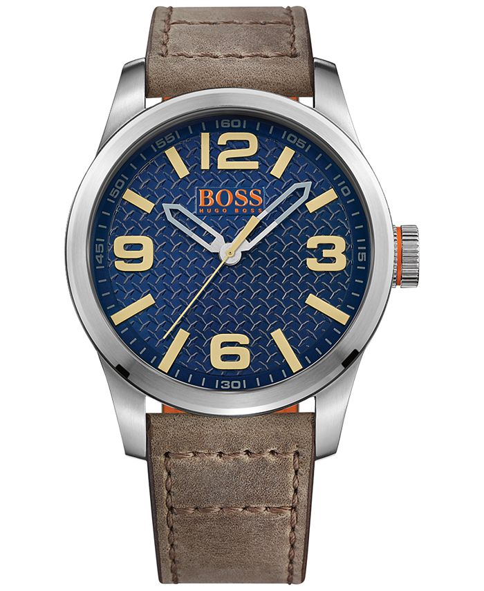 BOSS Men's Paris Dark Beige Leather Strap Watch 47mm 1513352 & - All Fine Jewelry - Jewelry & Watches - Macy's