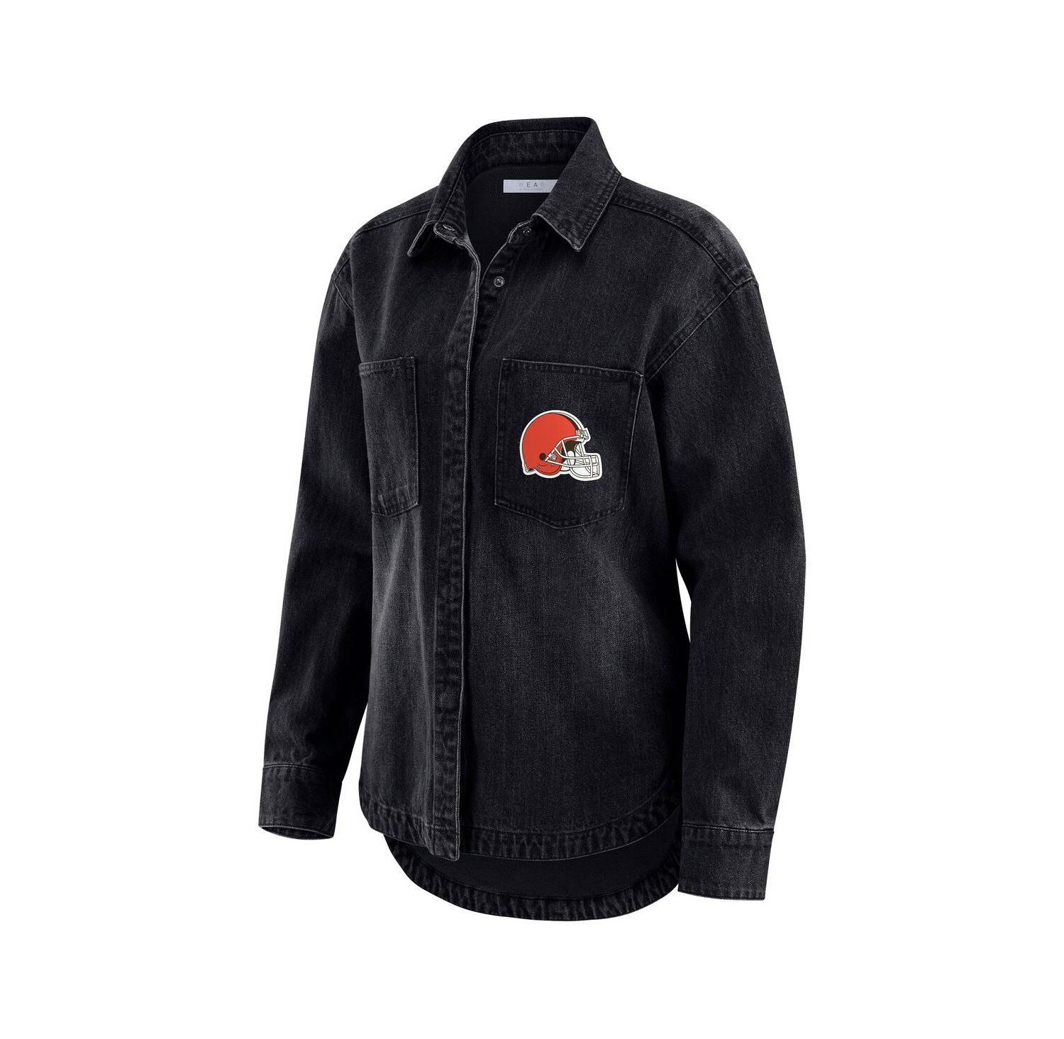 Women's Black Cleveland Browns Washed Oversized Denim Full-Snap Shacket