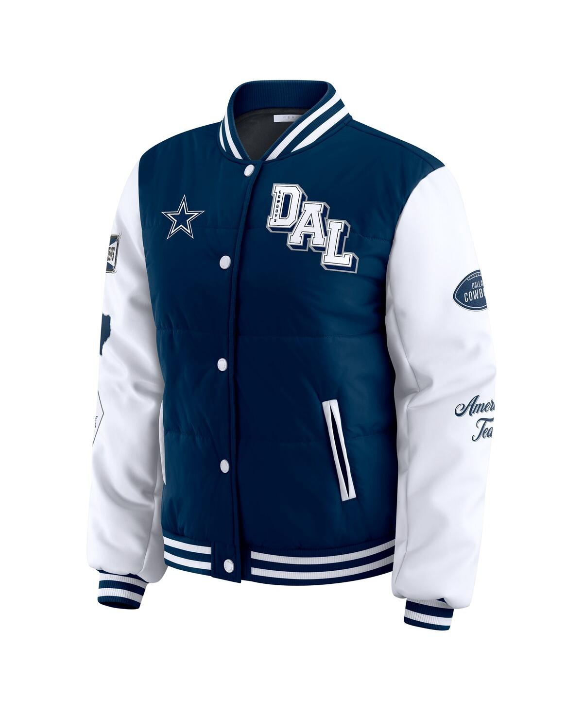 Wear By Erin Andrews Women's Navy Dallas Cowboys Varsity Full-snap Puffer Jacket In Blue