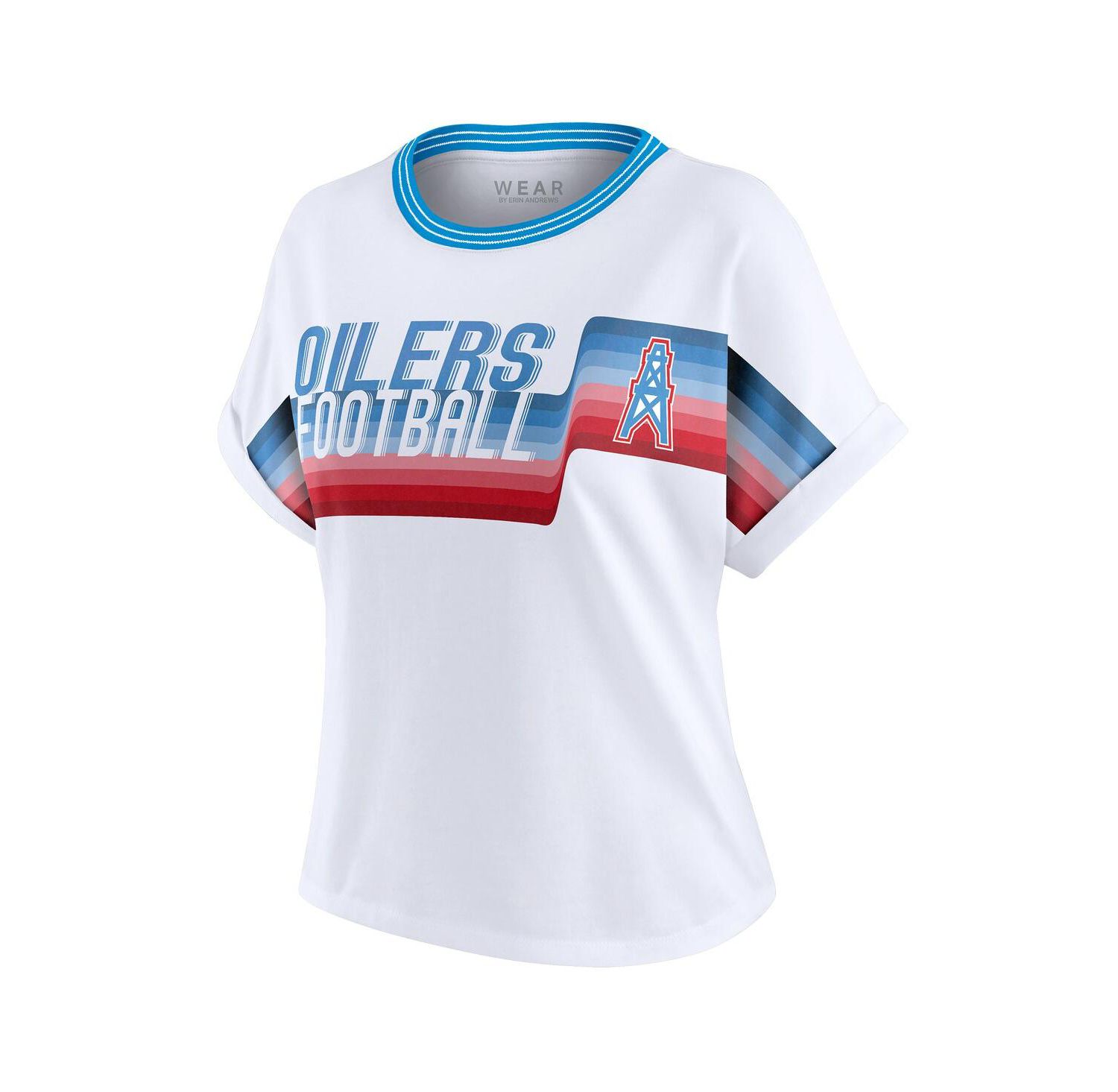 Women's White Houston Oilers Cropped Center Stripe Dolman T-Shirt