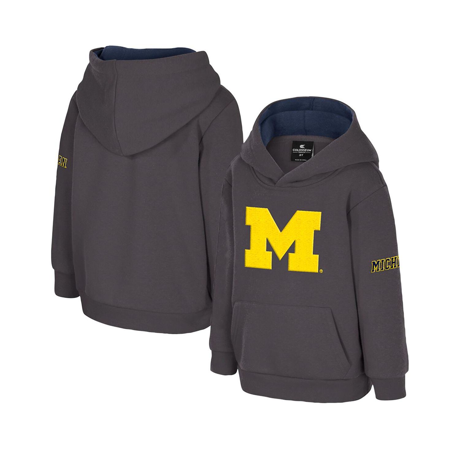 Toddler Charcoal Michigan Wolverines Big Logo Volume Fleece Pullover Hoodie
