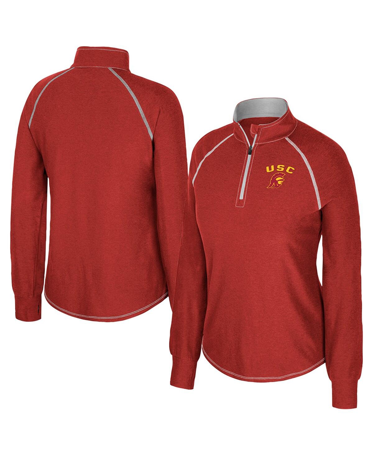 Colosseum Women's Cardinal Usc Trojans Bikram Raglan Quarter-zip Sweatshirt In Brown